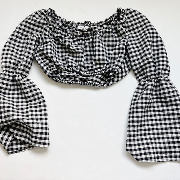 2/25 TopShop ❤️ Crop Top Cropped Gingham Shirt black white check boho - Picture 3 of 6